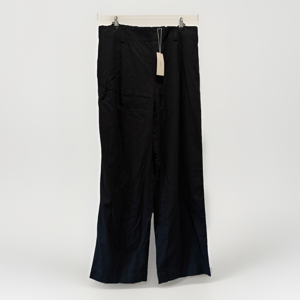 NEW VINCE Women's L Linen Blend Black Wide Leg Pleated Elastic PullOn Pants $325 - Picture 3 of 15